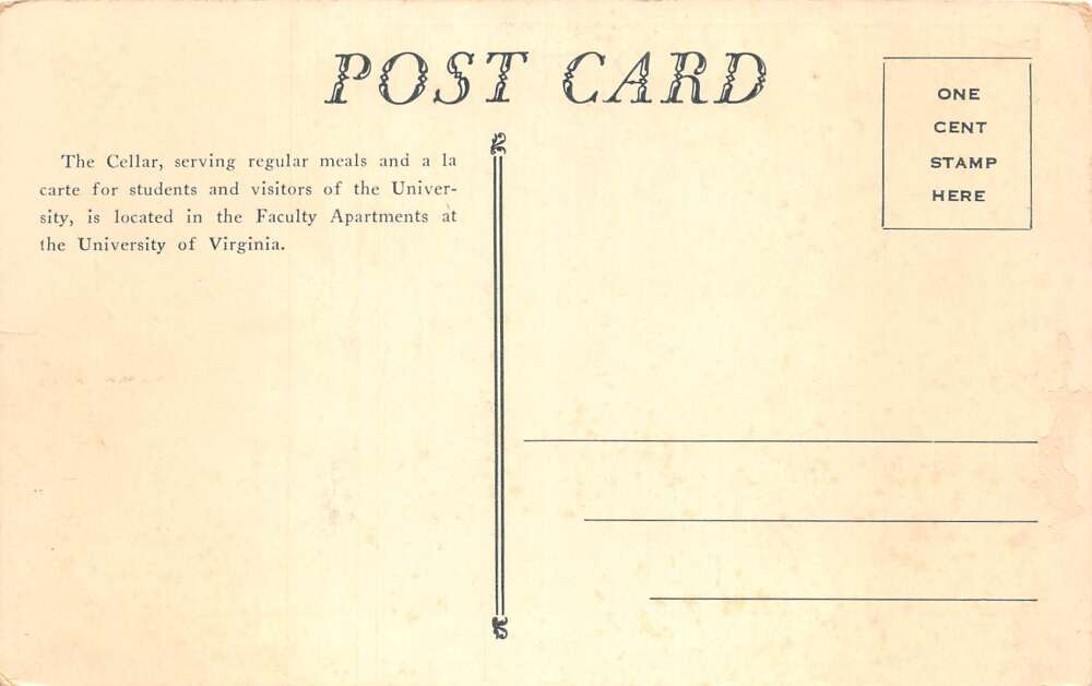 University Virginia Dining Room of the Cellar Vintage Postcard AA108587 - Image 2