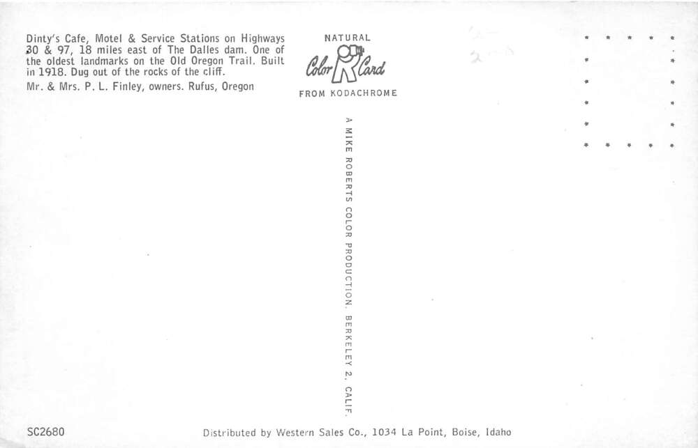 Rufus Oregon Dinty's Cafe Motel Service Station Vintage Postcard AA109017 - Image 2