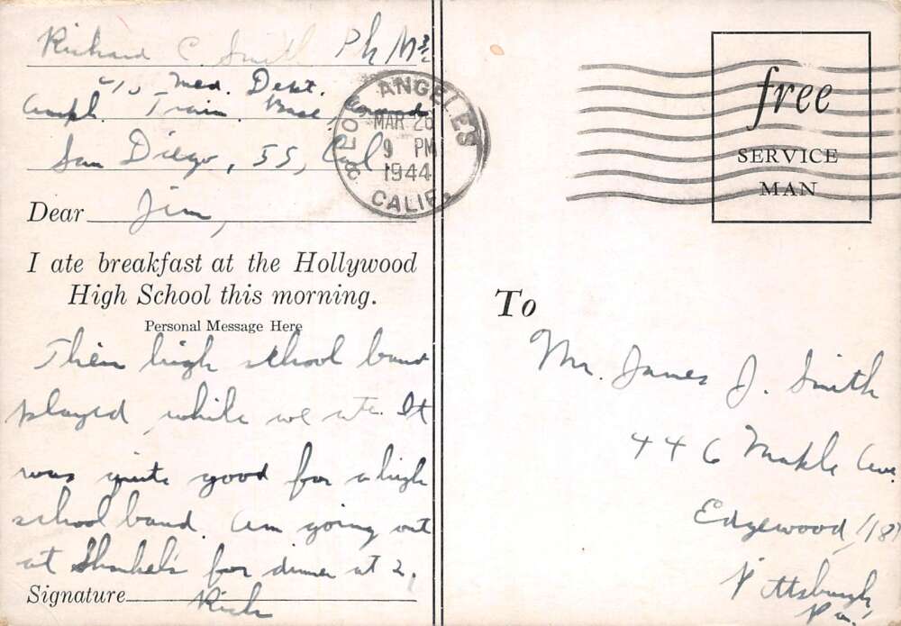 Los Angeles California Hollywood High School Vintage Postcard AA109260 - Image 2