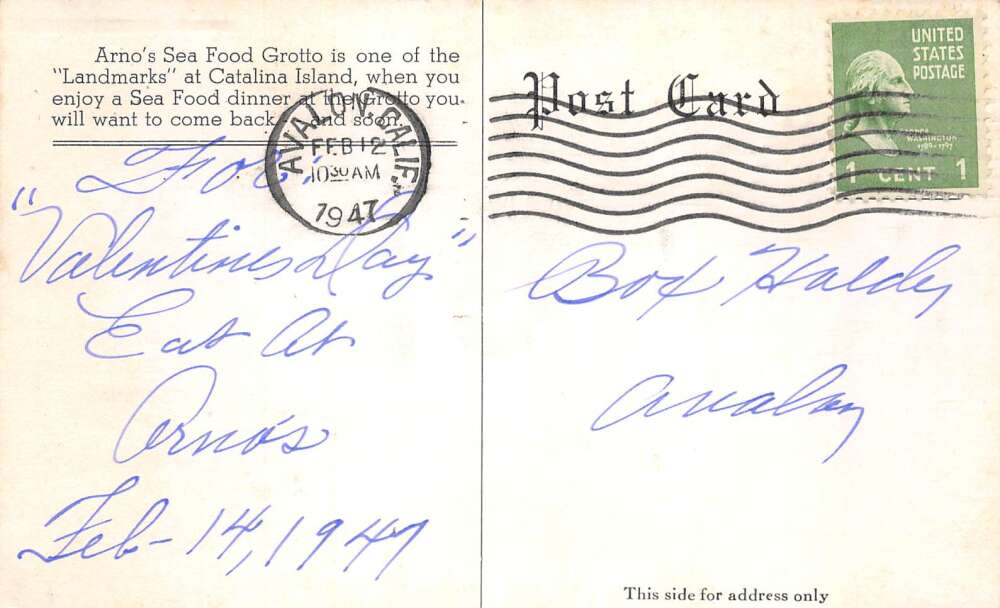 Catalina Island California Arno's Sea Food Grotto Vintage Postcard AA109278 - Image 2