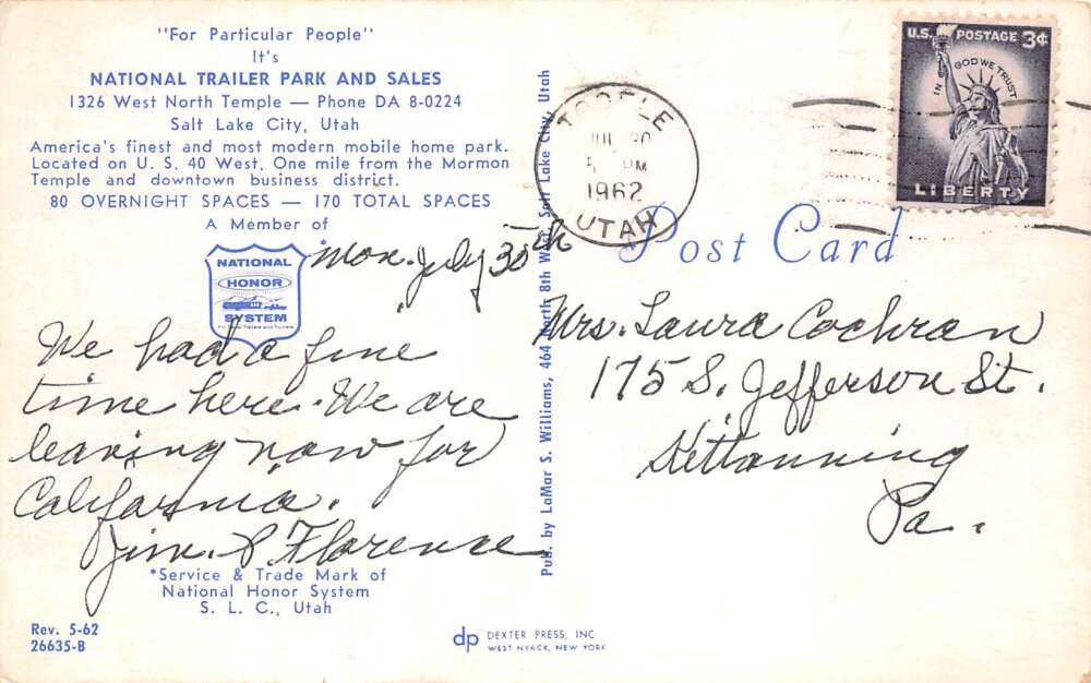 Salt Lake City Utah National Trailer Park and Sales Swimming Pool PC AA109471 - Image 2