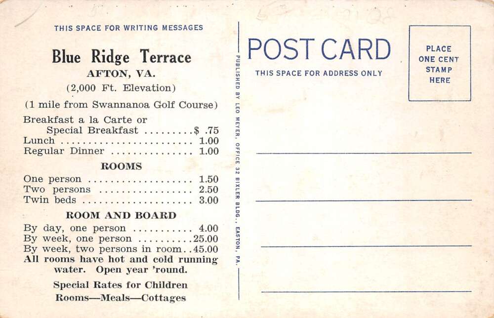 Afton Virginia Blue Ridge Terrace Birds Eye View Vintage Postcard AA109475 - Image 2