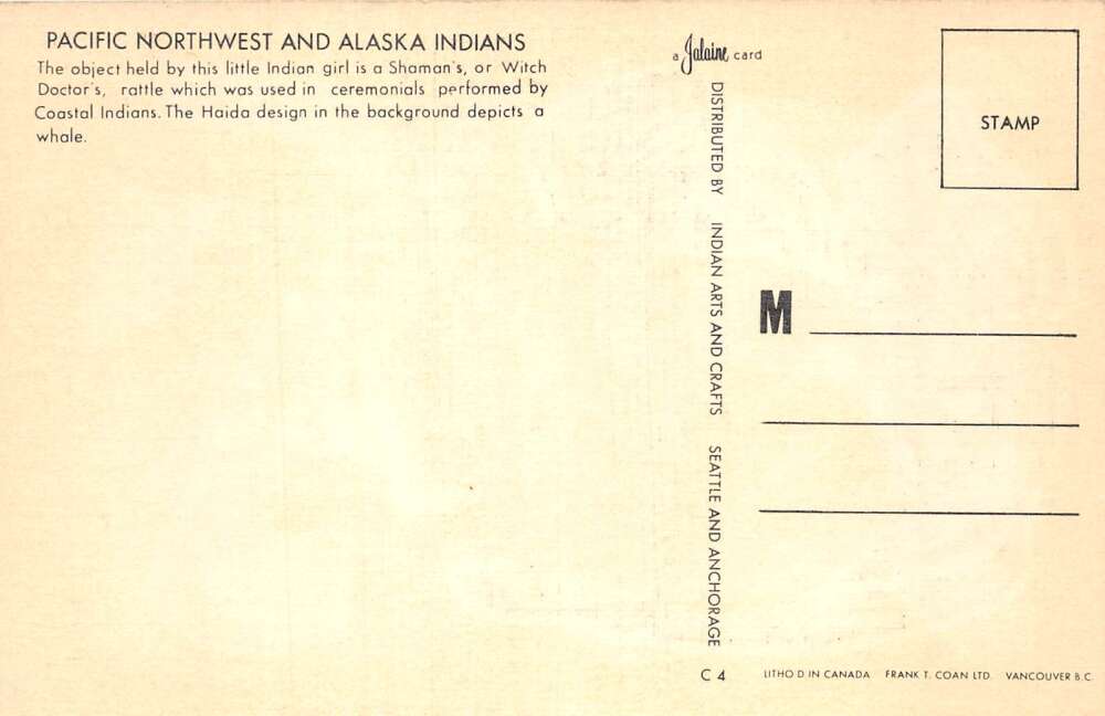 Pacific Northwest Alaska Indians Girl with Shamans Rattle Postcard AA109488 - Image 2