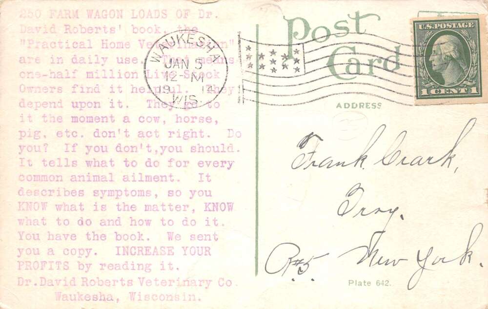 Waukesha Wisconsin Dr David Roberts Veterinary Medicine Ad Postcard AA109515 - Image 2