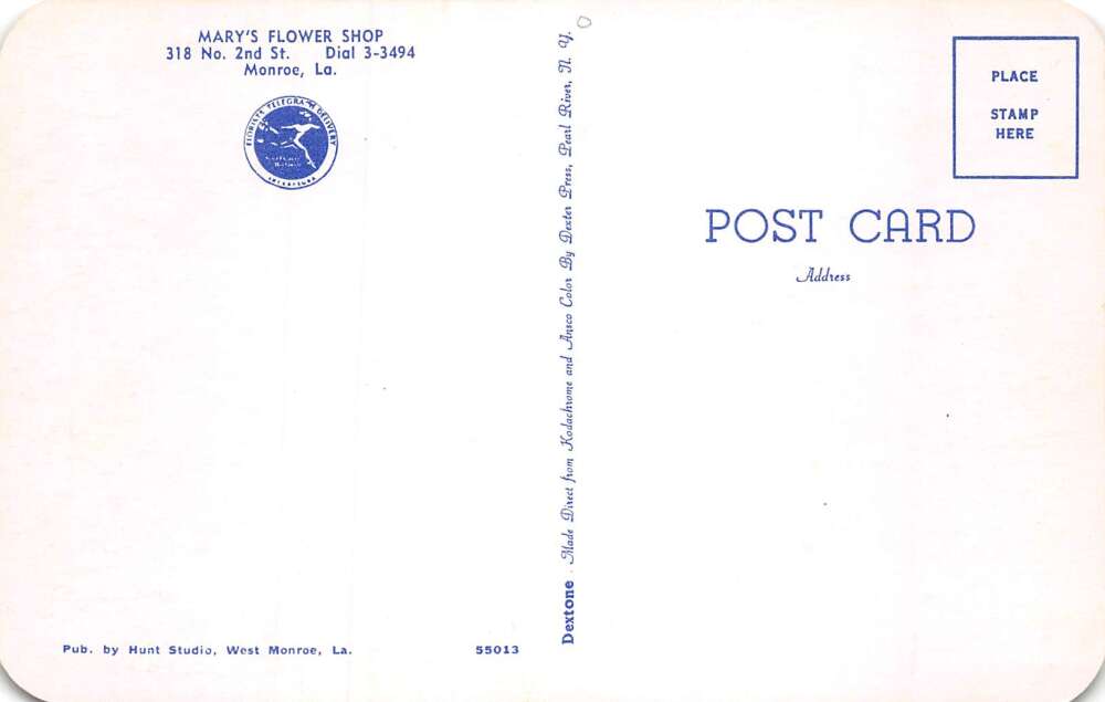 Monroe Louisiana Mary's Flower Shop Vintage Postcard AA71743 - Image 2