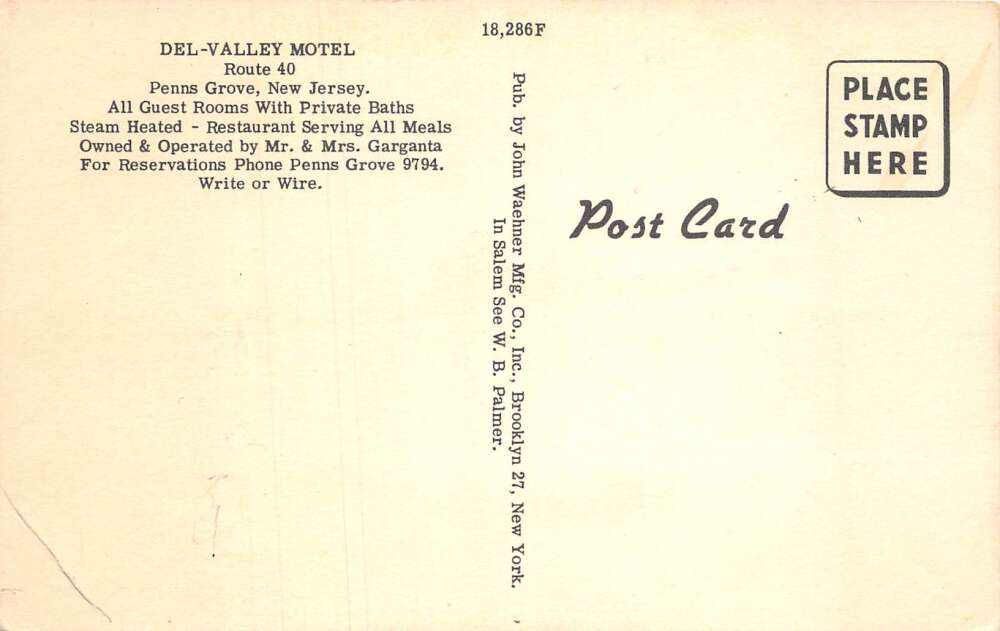 Penns Grove New Jersey Del-Valley Motel Vintage Postcard AA71788 - Image 2