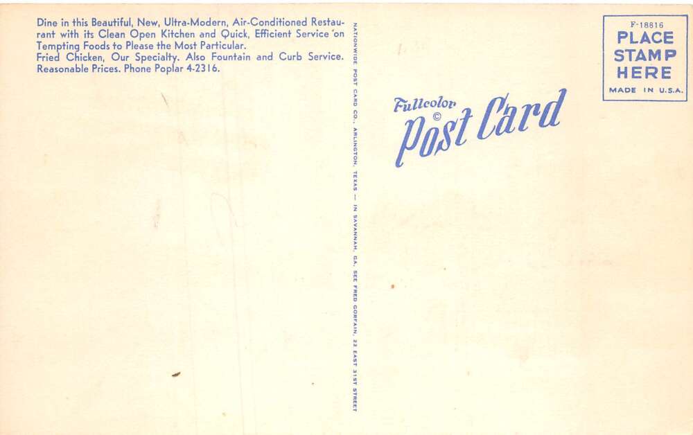 Statesboro Georgia Franklins Drive in Restaurant Linen Vintage Postcard AA71795 - Image 2
