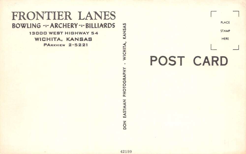 Wichita Kansas Frontier Lanes, Photochrome Vintage Postcard U10968 - Image 2