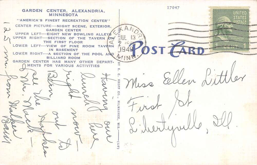 Alexandria Minnesota Garden Center, Multi-View Linen Vintage Postcard U10980 - Image 2