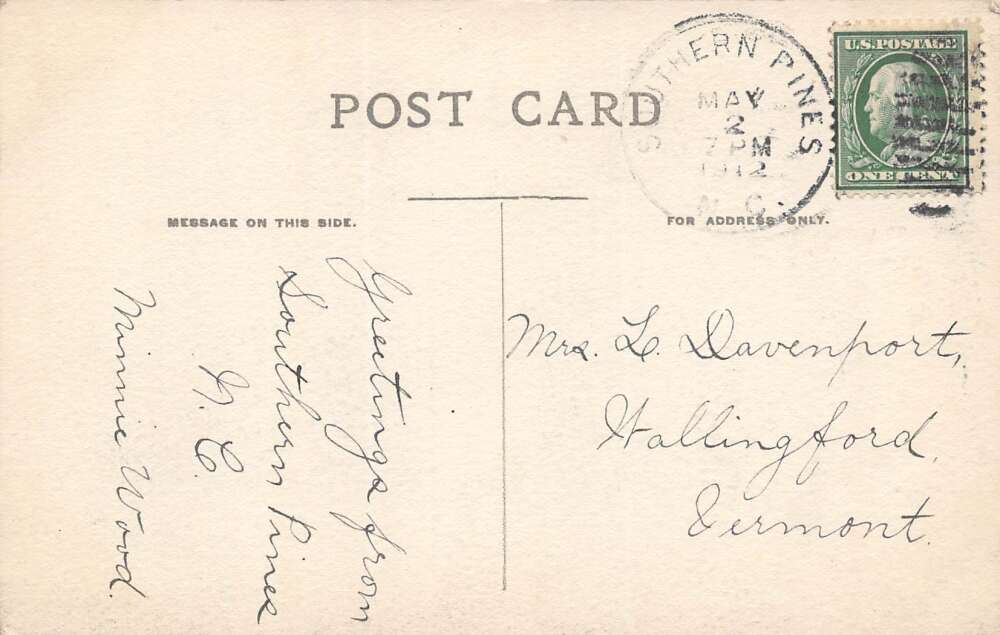 Southern Pines North Carolina Southern Pines Hotel, Hand Colored PC U10989 - Image 2