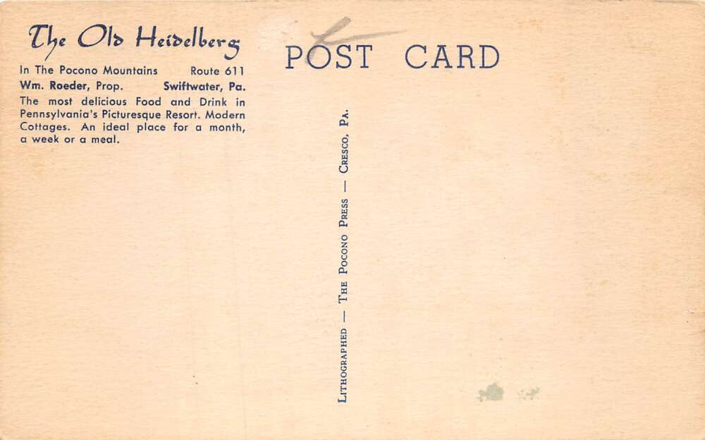 Swiftwater Pennsylvania The Old Heidelberg Restaurant Vintage Postcard AA71995 - Image 2