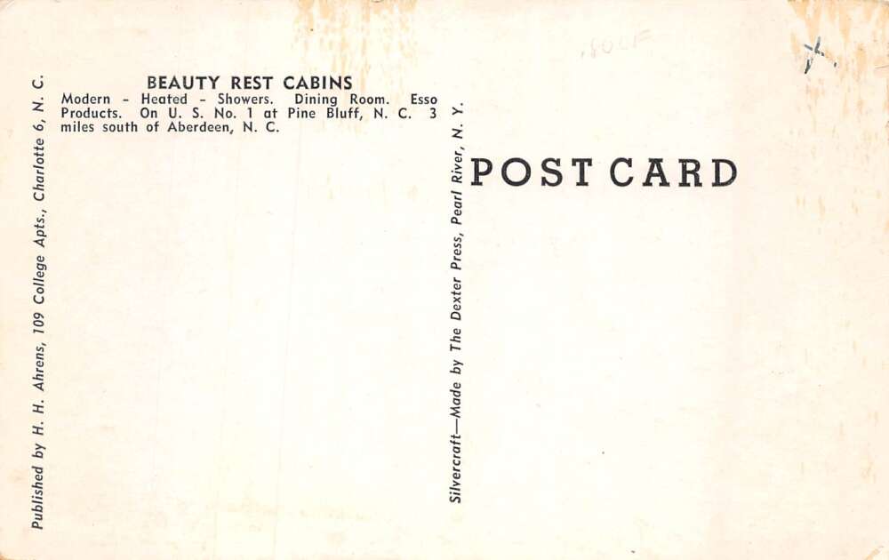 Pinebluff North Carolina Beauty Rest Cabins Vintage Postcard AA72019 - Image 2