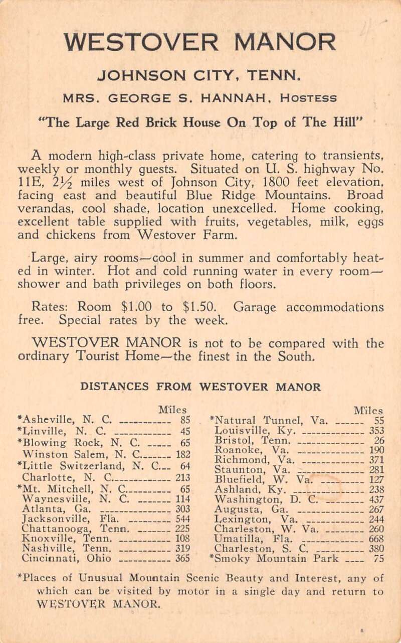 Johnson City Tennessee Westover Manor Vintage Postcard AA72021 - Image 2