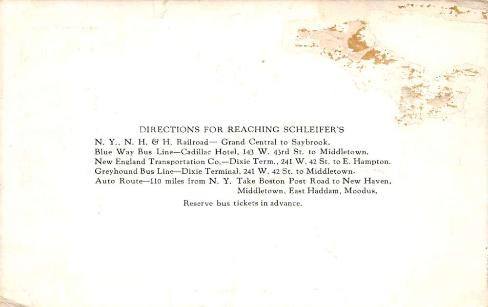 Moodus Connecticut Schleifer's Summer Resort Vintage Postcard AA72026 - Image 2