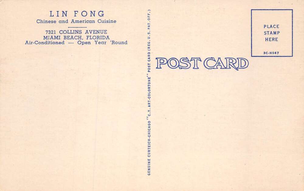 Miami Beach Florida Lin Fong Chinese Restaurant Dining Room Postcard AA72045 - Image 2