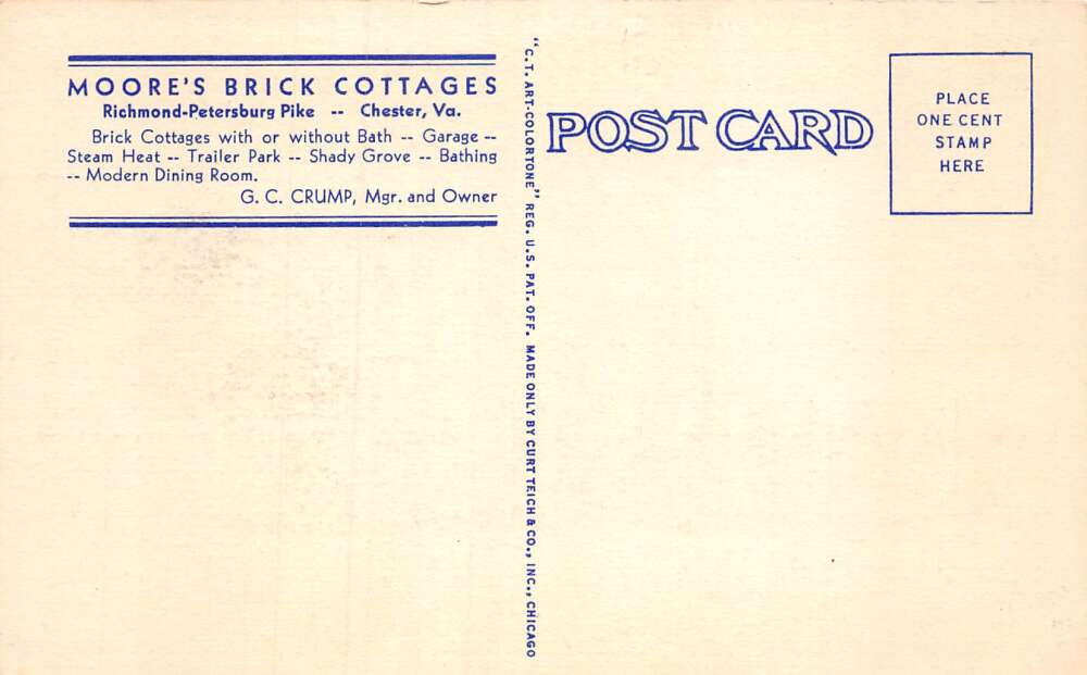 Chester Virginia Moore's Brick Cottages Vintage Postcard AA72046 - Image 2