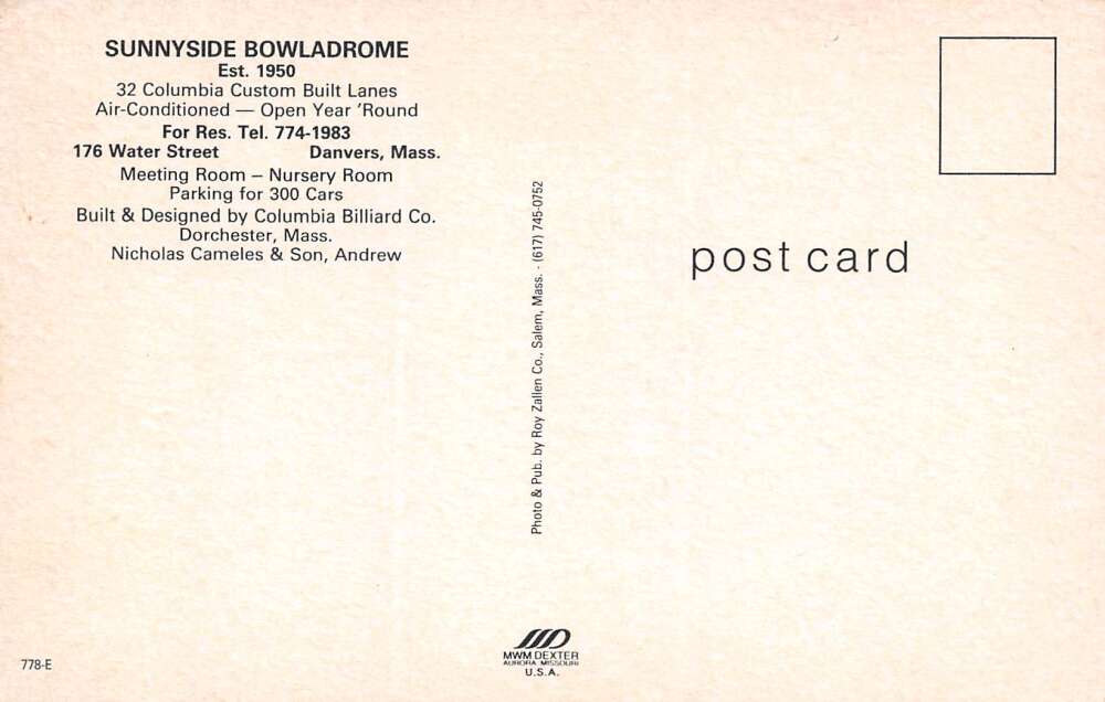 Danvers Massachusetts Sunnyside Bowladrome, Multi-View Chrome Vintage PC U11136 - Image 2