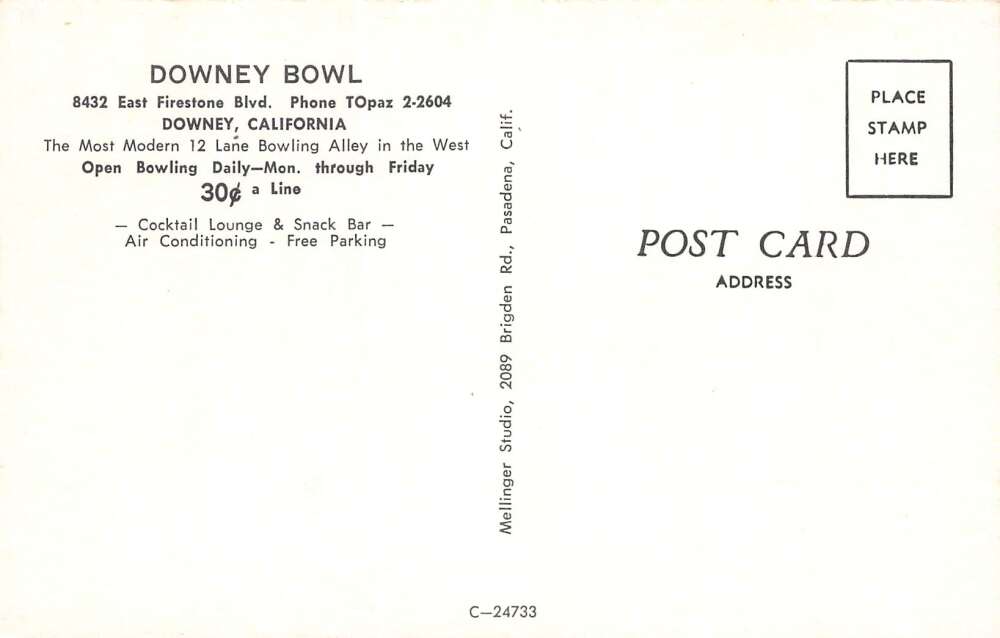 Downey California Downey Bowl, Photochrome Vintage Postcard U11143 - Image 2