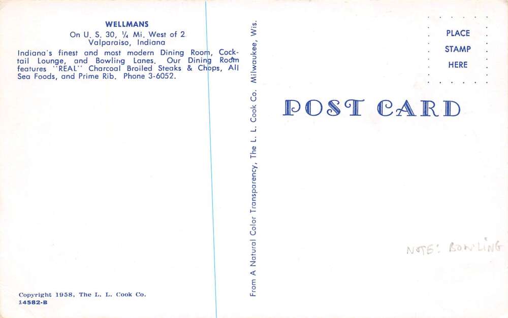 Valparaiso Indiana Wellmans Dining Room, Cocktail Lounge, & Bowling Lanes PCU11161 - Image 2