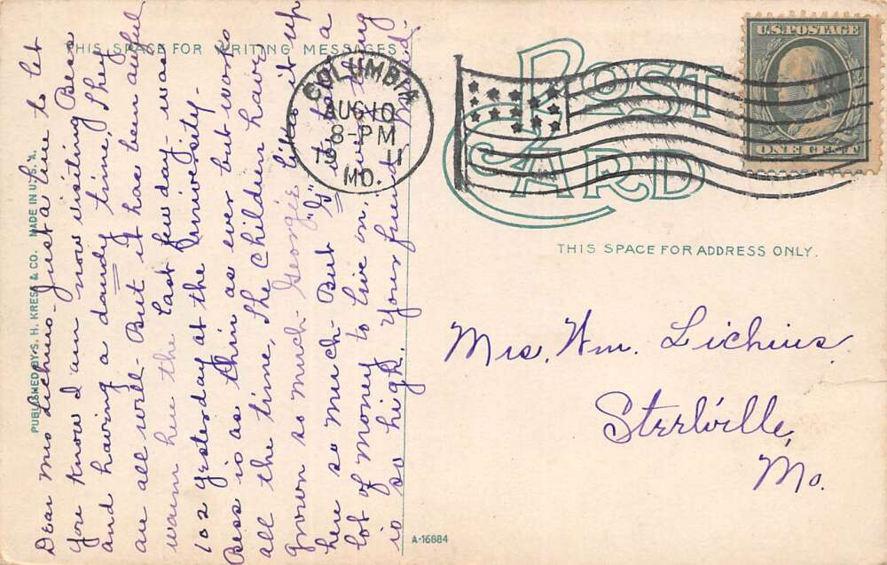 Columbia Missouri Broadway, East From 8th St., Color Lithograph Postcard U11169 - Image 2