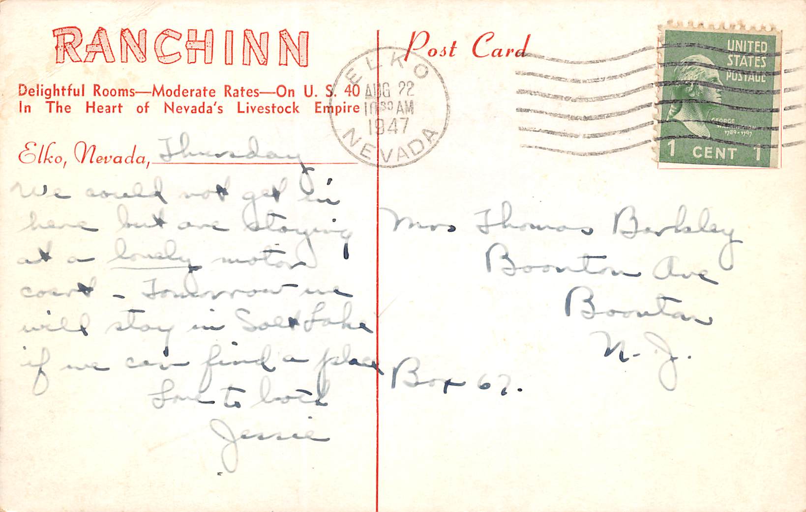 Elko Nevada Ranch Inn, Divided Back Vintage Postcard U11193 - Image 2