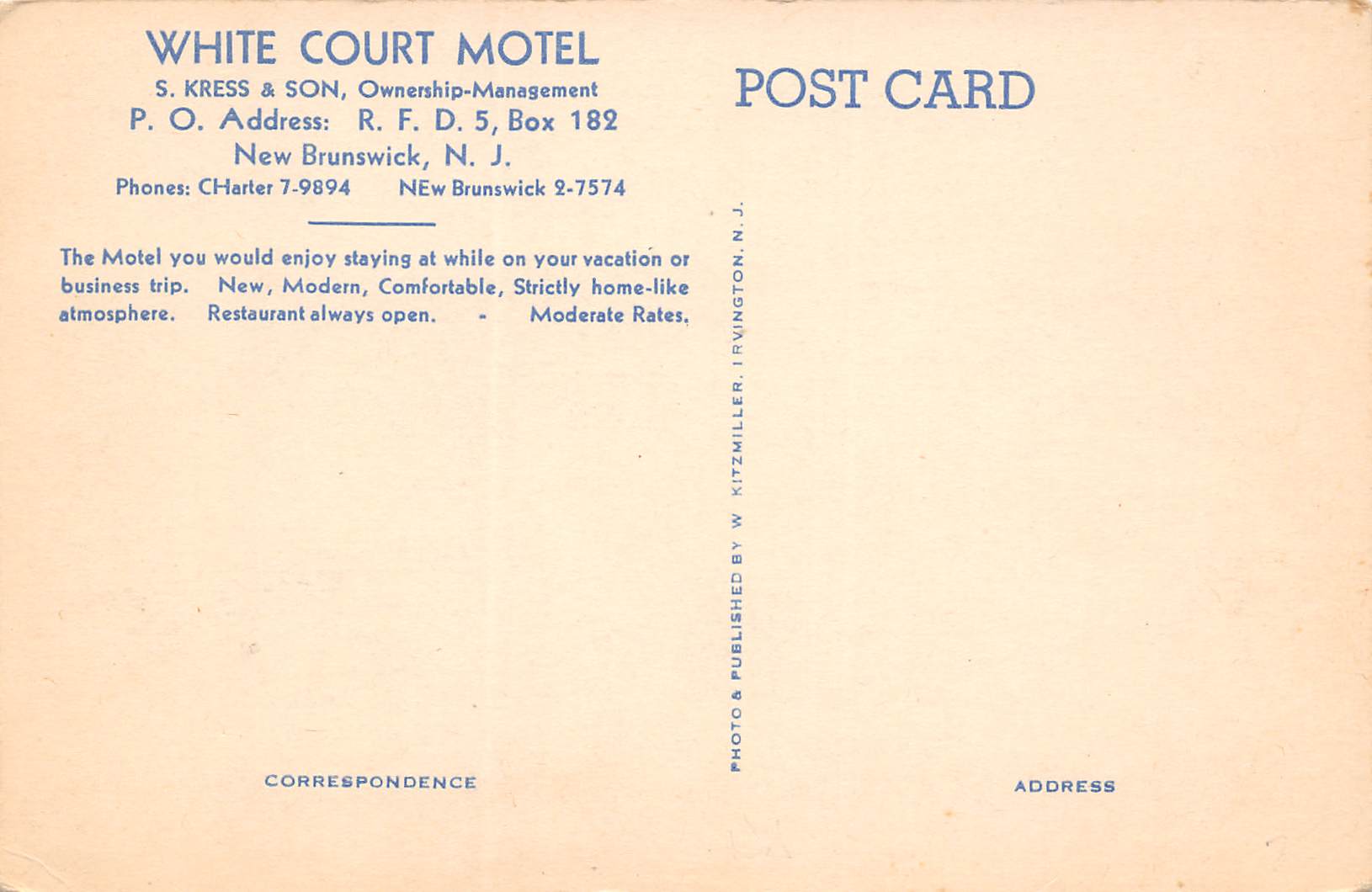 New Brunswick New Jersey White Court Motel, B/W Photo Print Vintage PC U11245 - Image 2