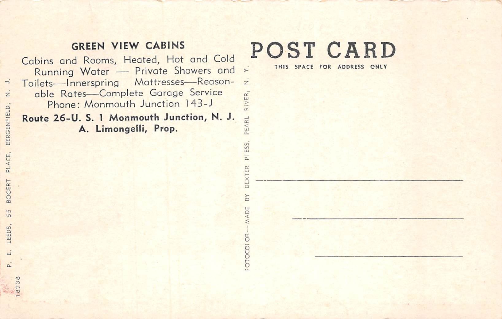 Monmouth Junction New Jersey Green View Cabins, White Border Vintage PC U11263 - Image 2