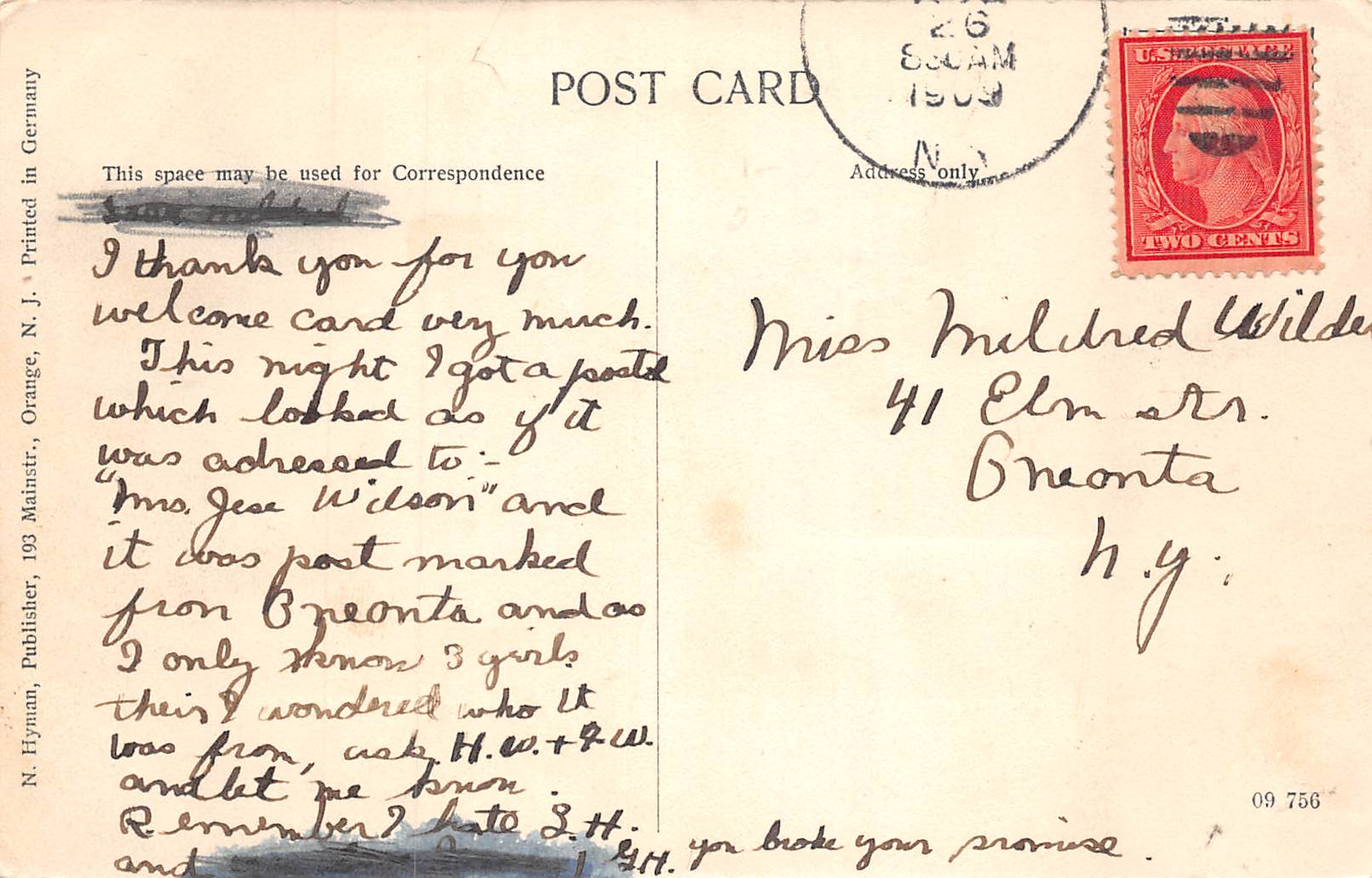 Orange New Jersey Lake and Orange Park, Divided Back Vintage Postcard U11302 - Image 2