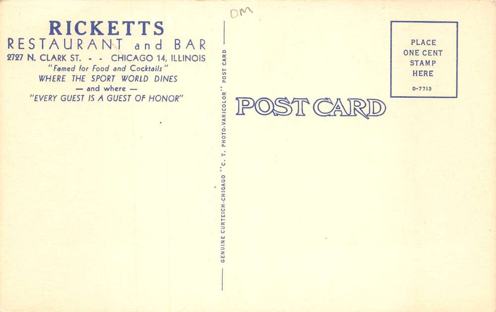 Chicago Illinois Ricketts Restaurant and Bar Dressed Owl Postcard AA72094 - Image 2