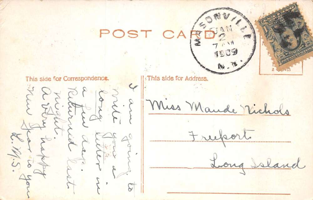 New Year Greetings 1909 Year Date Babies and Hourglass Vintage Postcard AA72157 - Image 2