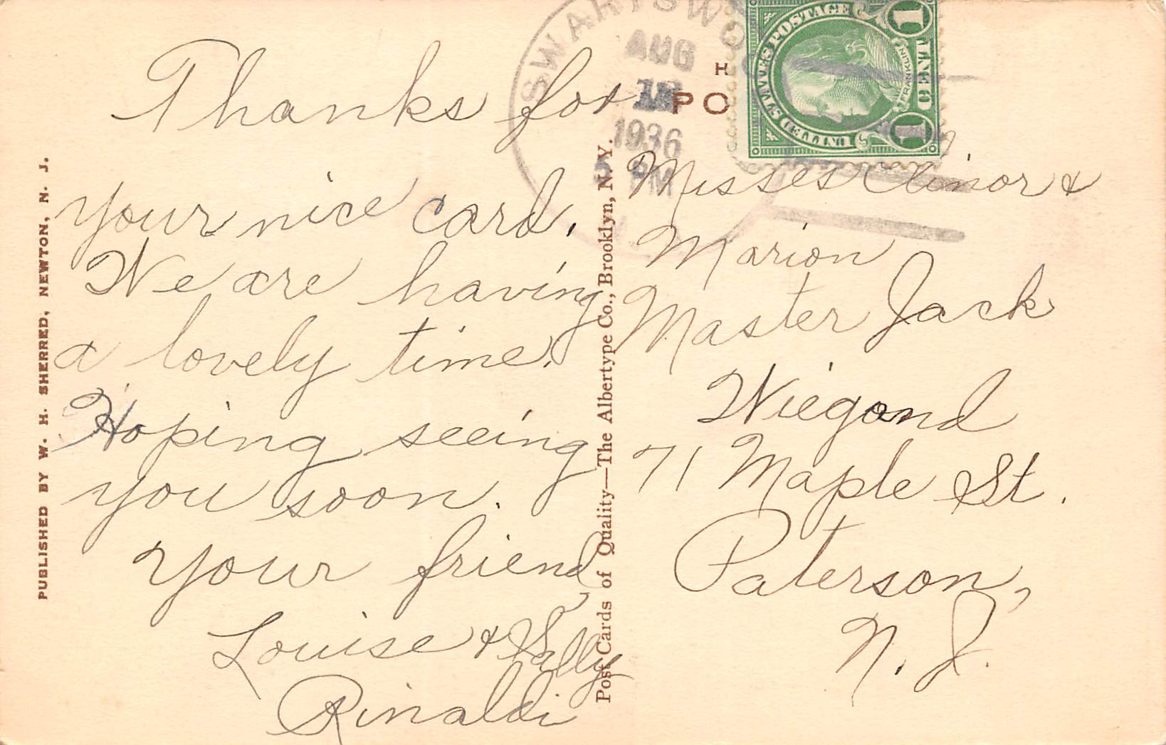 Swartswood New Jersey State Park, White Border Vintage Postcard U11361 - Image 2