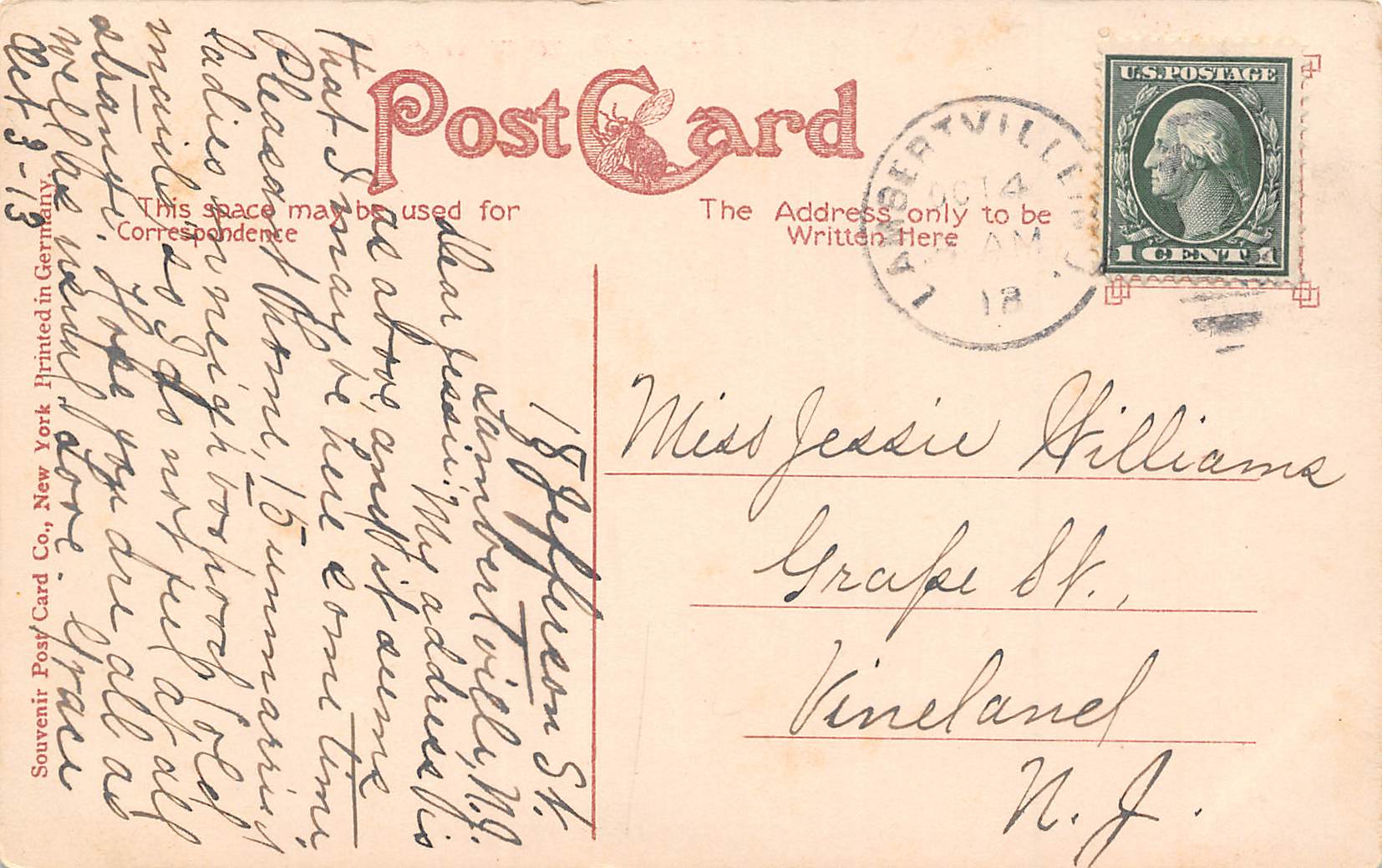 Lambertville New Jersey View Along Delaware River, Color Lithograph PC U11365 - Image 2