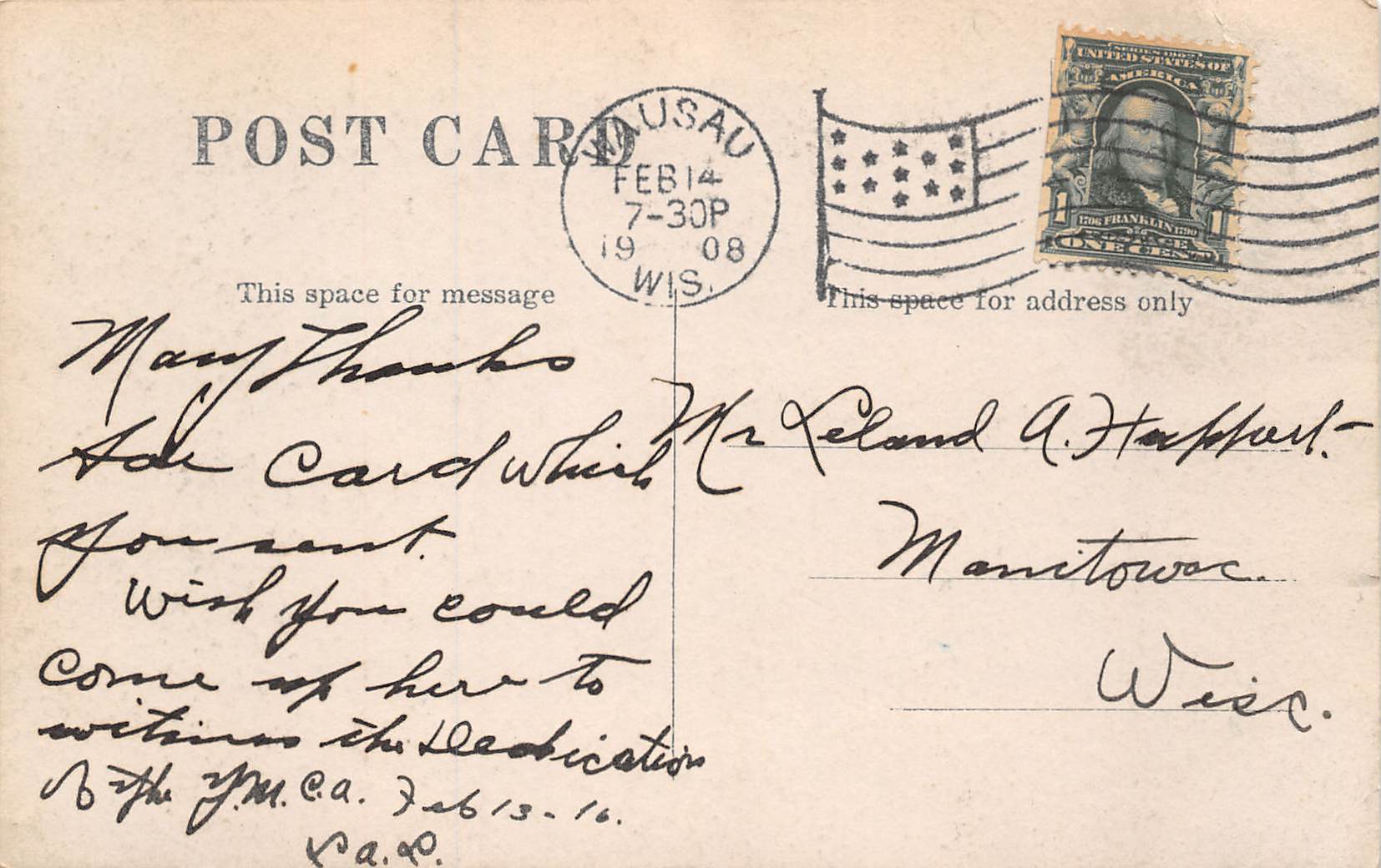 Wausau Wisconsin New Y.M.C.A. Building, Real Photo Vintage Postcard U11445 - Image 2