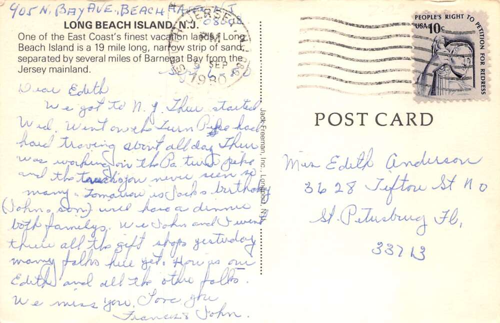 Long Beach Island New Jersey Stylised Map Barnegat Bay Vintage Postcard AA72321 - Image 2