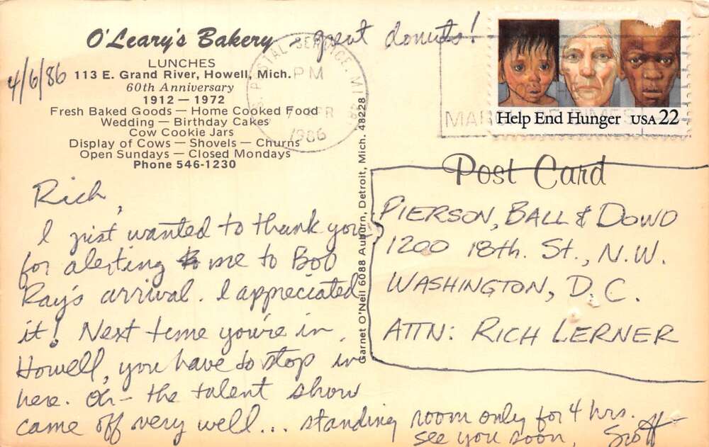 Howell Michigan O'Leary's Bakery Interior Vintage Postcard AA72345 - Image 2