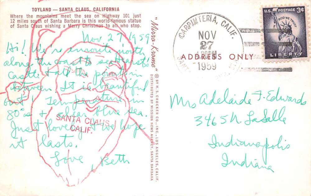 Santa Claus California Toyland Gift Shop Vintage Postcard AA109898 - Image 2