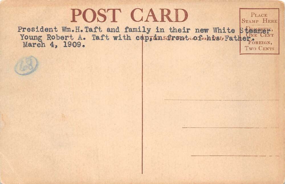 Washington DC President Taft in Auto White Steamer Vintage Postcard AA109901 - Image 2