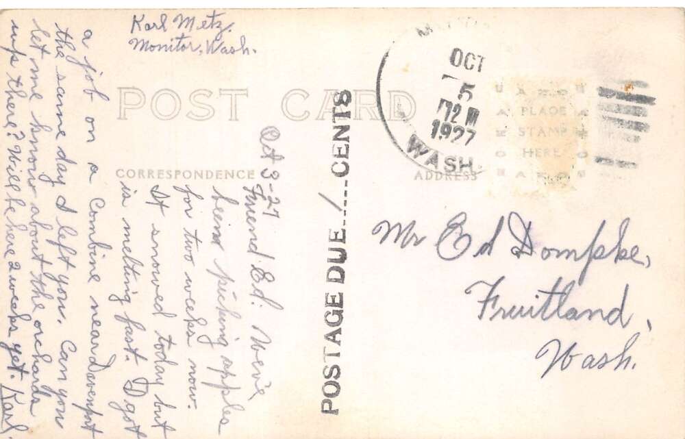 Monitor Washington Wenatchee Valley Real Photo Vintage Postcard AA109935 - Image 2