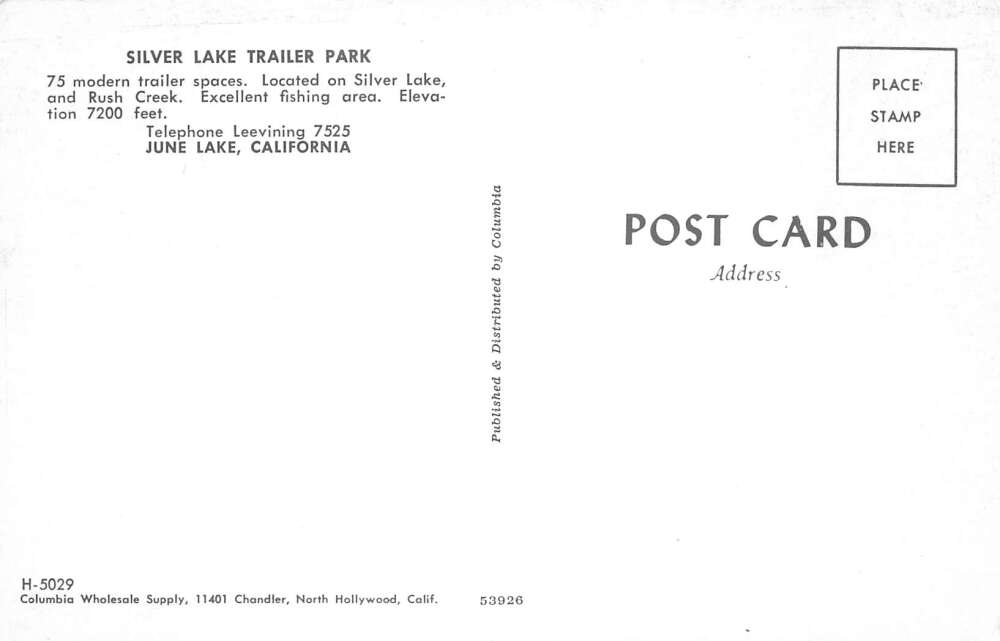 June Lake California Silver Lake Trailer Park Vintage Postcard AA110038 - Image 2