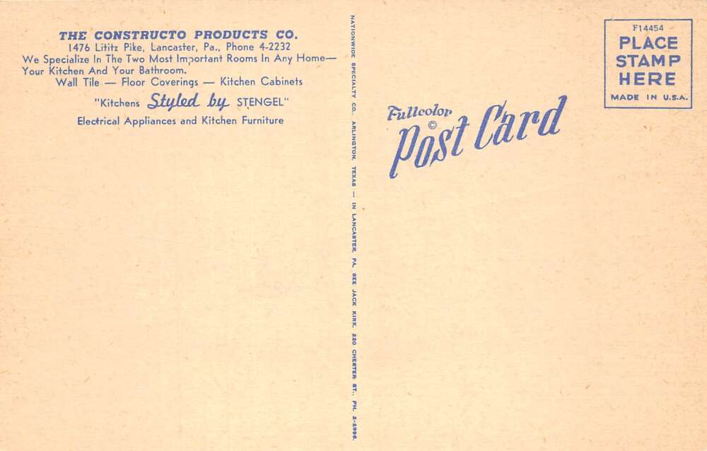 Lancaster Pennsylvania Constructo Products Co Store Vintage Postcard AA110049 - Image 2
