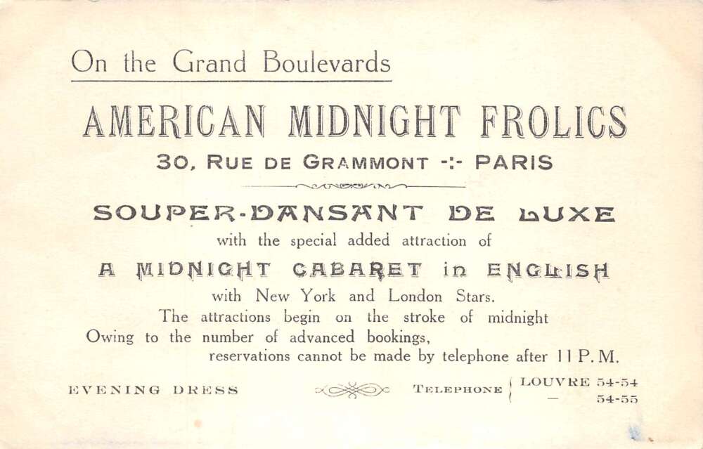Paris France American Midnight Frolics Cabaret Ad Cowboys Art Non PC AA110438 - Image 2