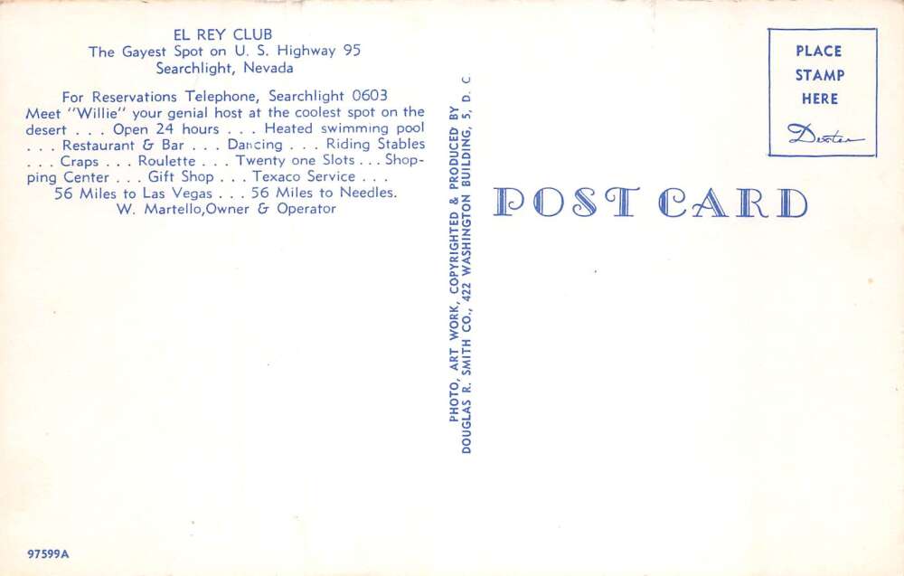 Searchlight Nevada El Rey Club Motel Vintage Postcard AA111356 - Image 2
