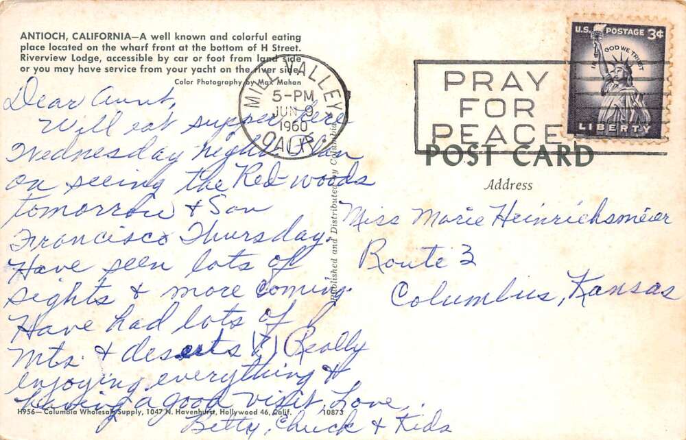 Antioch California Riverview Lodge Vintage Postcard AA111362 - Image 2