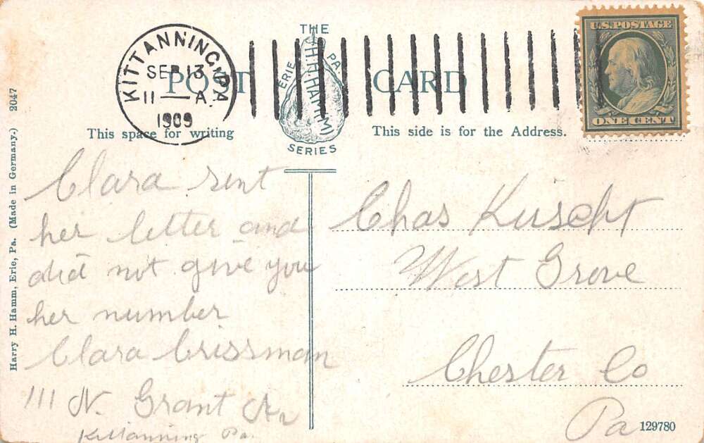 Kittanning Pennsylvania Reynolds House Street Scene Vintage Postcard AA111394 - Image 2