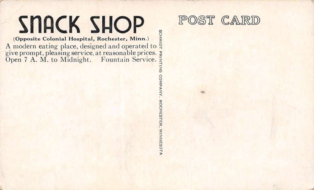 Rochester Minnesota The Snack Shop, Vintage Postcard U26646 - Image 2