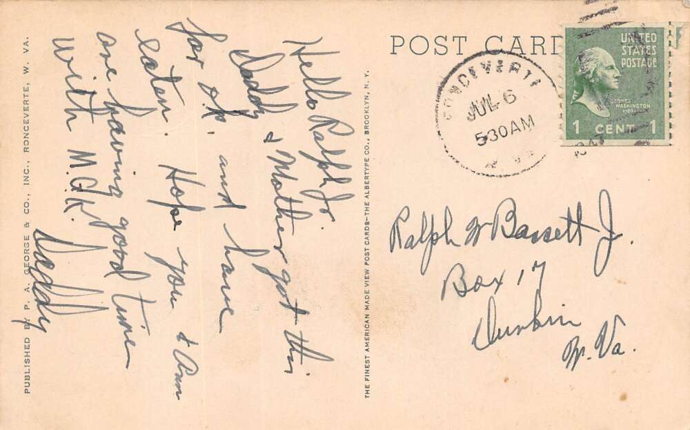 Ronceverte West Virginia Methodist Episcopal Church, South, Vintage PC U26655 - Image 2