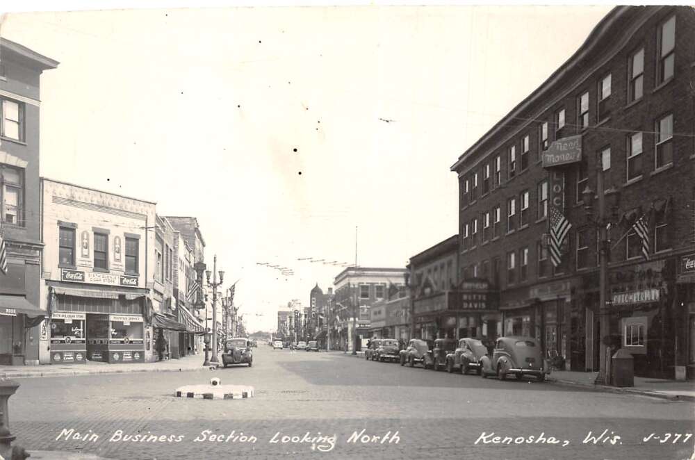 Kenosha Wisconsin Business Section Coke Sign Real Photo Postcard AA111496