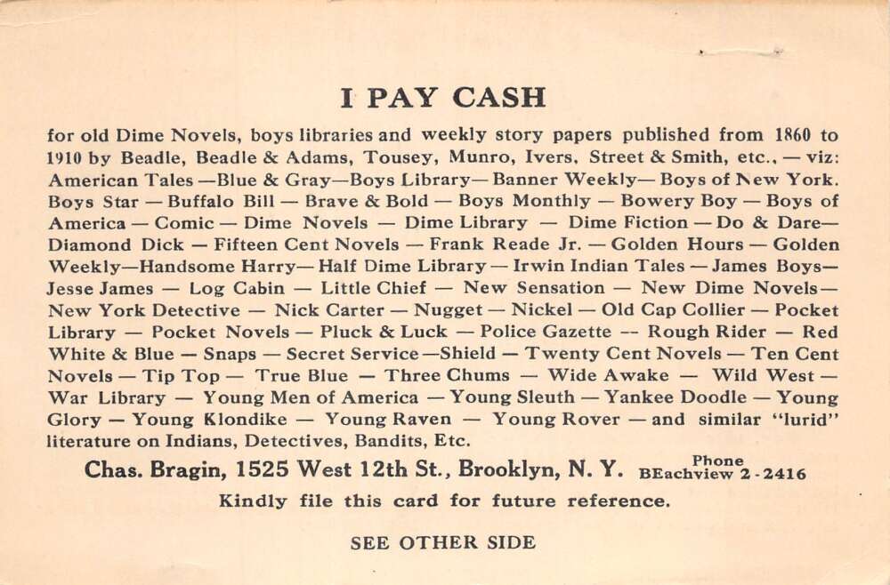 Brooklyn New York Charles Bragin Dime Novel Book Collector Non PC AA111518 - Image 2