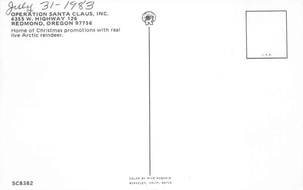 Redmond Oregon Operation Santa Claus Gift Shop Reindeer Postcard AA111530 - Image 2