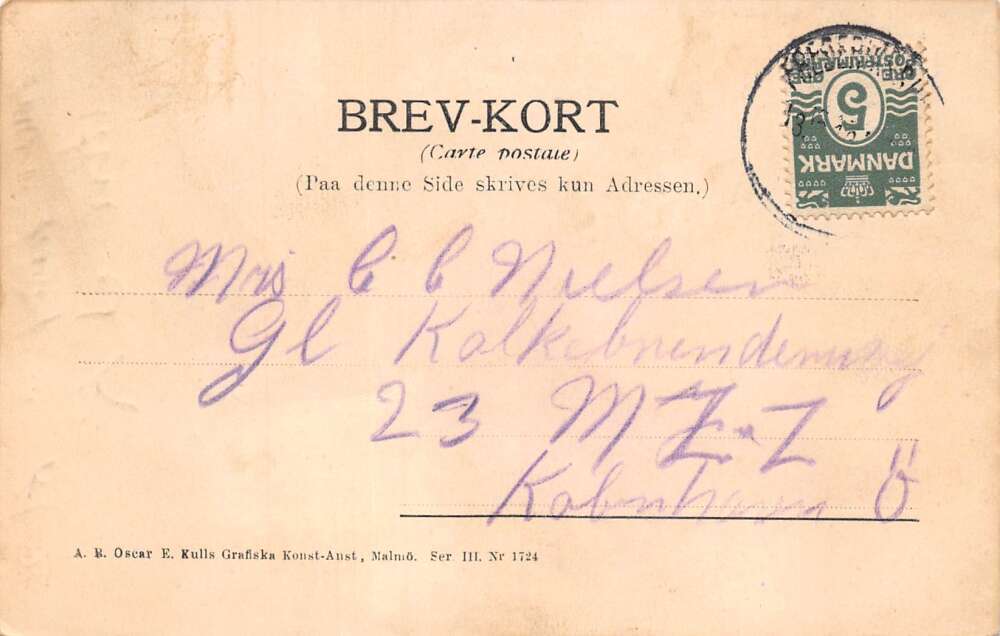 Danish Easter Greetings Woman riding Sled Goose with Kettle Postcard AA111586 - Image 2